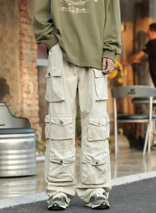 Beige Wide Leg Cargo Pants | Chaeyoung - Twice