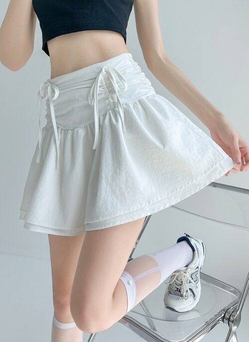 White Dual Drawstrings Skirt | Sumin - STAYC