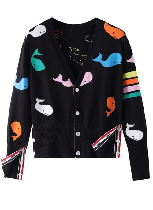 Black V-Neck Whale Print Cardigan | Jimin - BTS