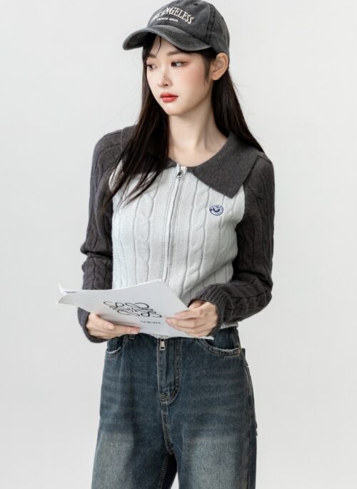 Vintage Colorblock Knit Cardigan Sweater
