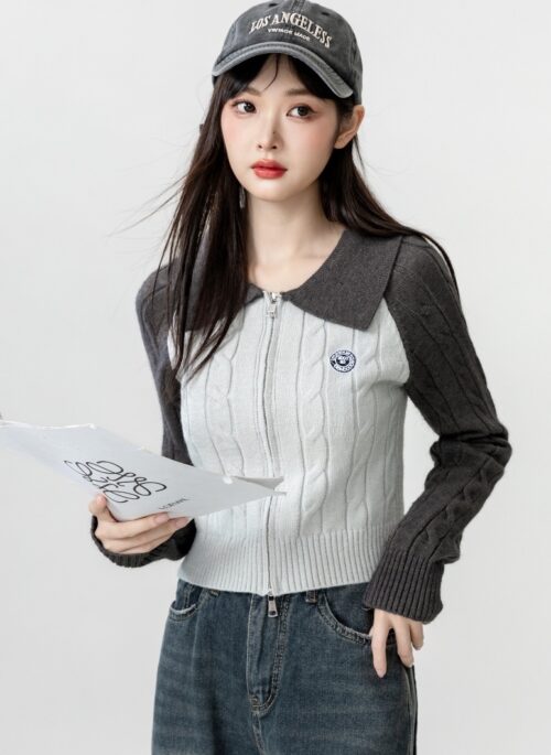 Vintage Colorblock Knit Cardigan Sweater