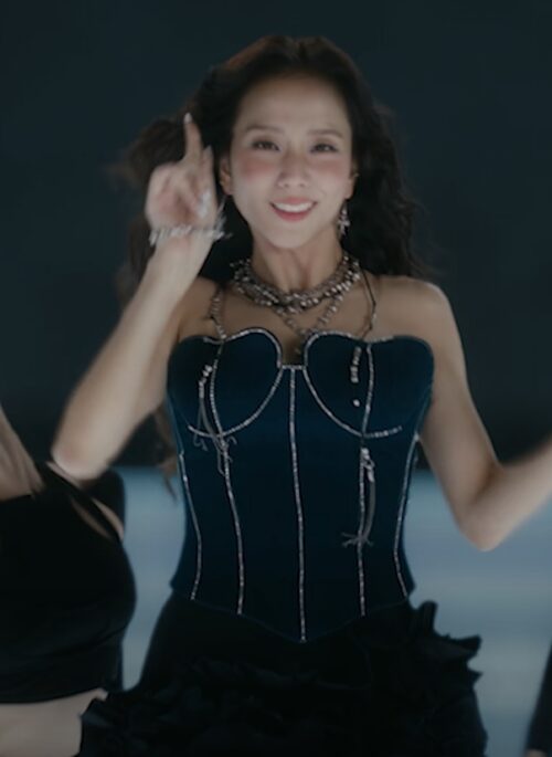 Black Crystal Studded Bustier Corset Top | Jisoo - BlackPink
