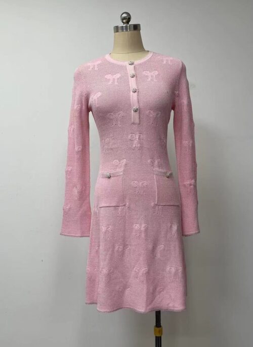 Pink Bowknot Design Knitted Dress | Jisoo - BlackPink