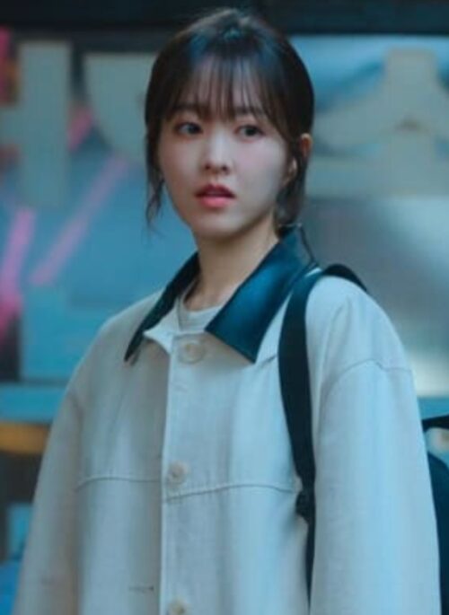 Beige Oversized Jacket With Black Collar | Kim Mu Bee - Melo Movie