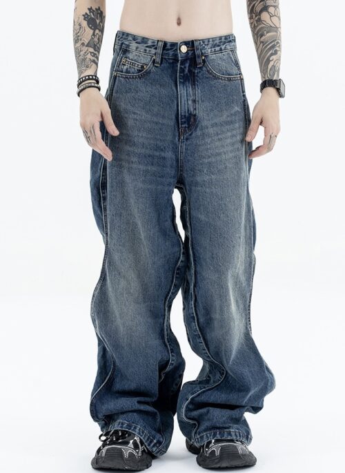 Blue Washed Denim Wavy Cut Jeans | J-Hope - BTS
