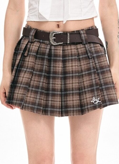 Brown Plaid Pleated Mini Skirt | Seeun - STAYC