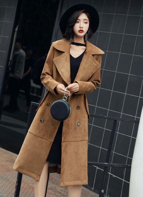 Brown Suede Trench Coat | Junghwan - Treasure