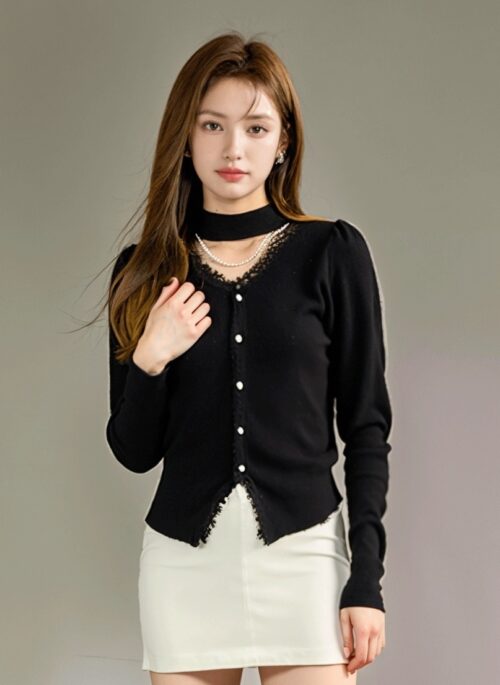 Black Knit Lace Sweater