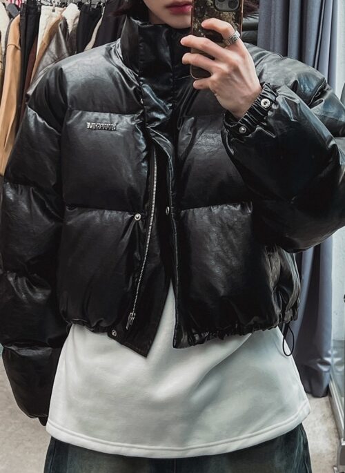 Stylish Pu Leather Short Winter Jacket