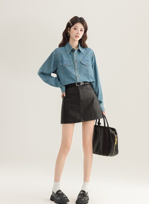 Vintage Layered Denim Shirt With Retro Style