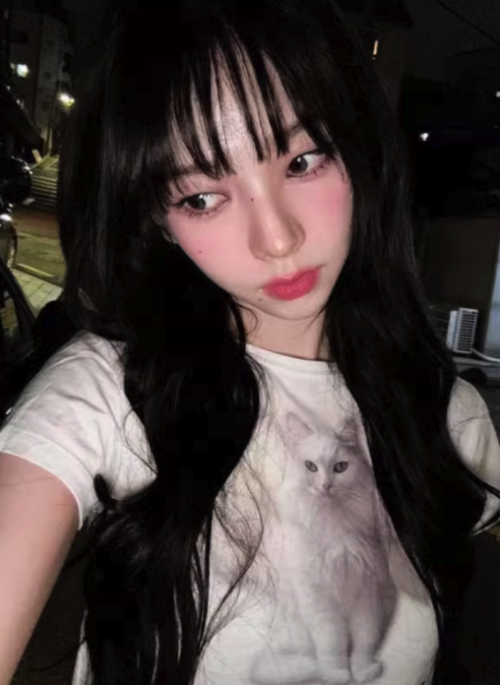 White Angel Cat Print Cropped T-Shirt | Karina - Aespa