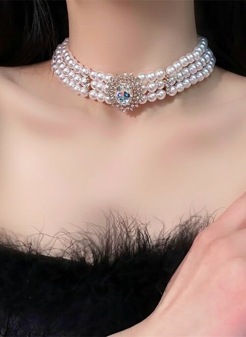 White Layered Pearl Rhinestone Choker | Solar - Mamamoo