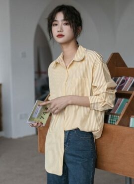 Yellow Stripes Long Sleeves Shirt | Baek Su Jeong – My Dearest Nemesis