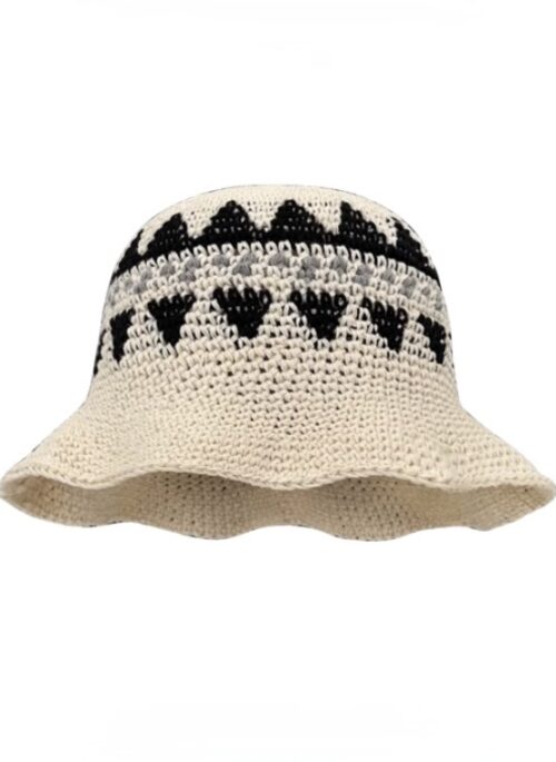 Beige Geometric Pattern Knitted Hat | Taehyung - BTS