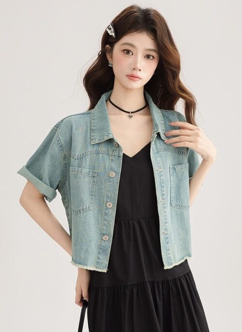 Blue Denim Short Sleeve Casual Jacket Shirt