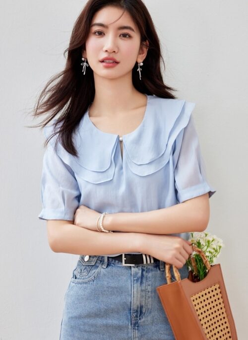 Chiffon Blouse With Doll Collar Design