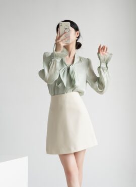 Green Chiffon Bow Neckline Blouse | Yeo Eun Nam – Buried Hearts