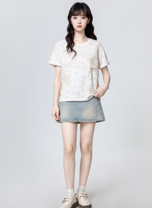 Tiedye Crewneck Short Sleeve Top With Bow Design